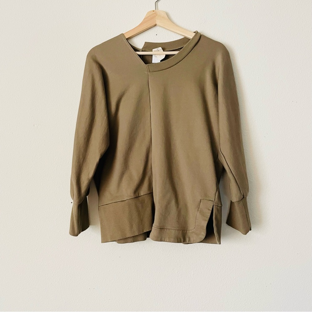 Zero + Maria Cornejo XS Bateau neckline long sleeve sweatshirt in khaki green